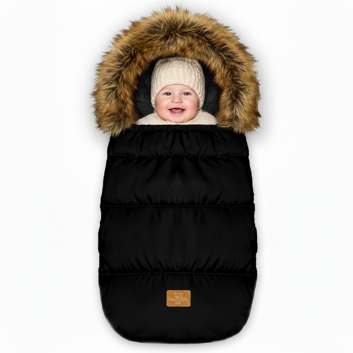 Sac de dormit pentru carucior, Husa picioare, universala, cu blanita detasabila, 90x48 cm, Negru III