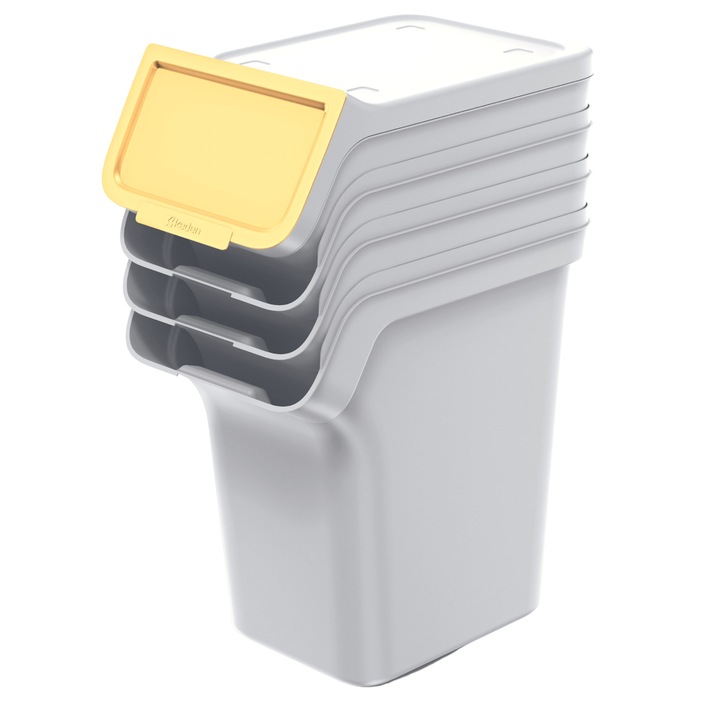 4 db-os szemetes készlet szelektív gyűjtéshez Prosperplast Stackbox Q, 38 x 24 x 45 cm, 20L, világosszürke