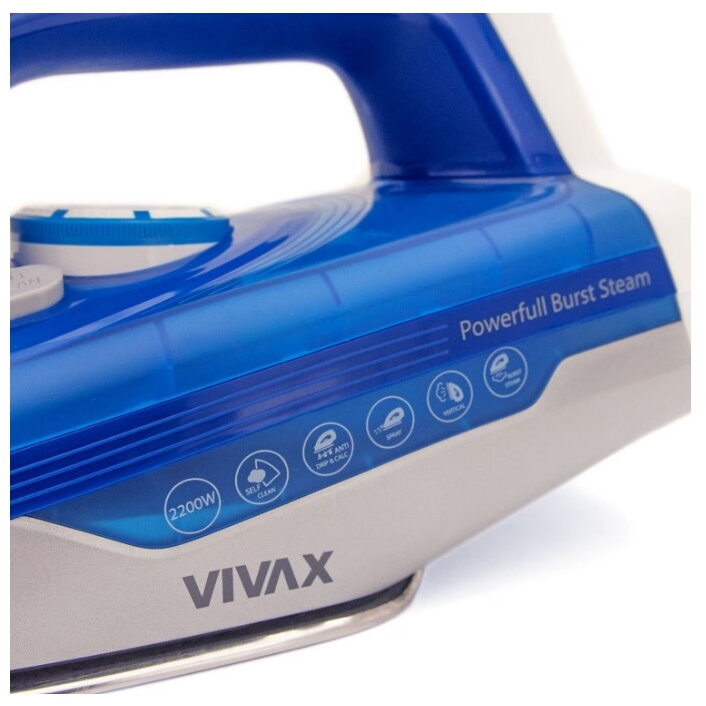 Fier de calcat cu abur Vivax IR-2200SS, Putere 2200W, termostat reglabil, rezervor de apa 320ml, Albastru