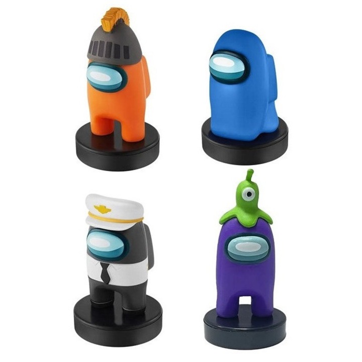 Set figurine blister cu stampila, Among Us, Seria 2, Mov Portocaliu Negru Albastru, 4 buc, 5.5 cm
