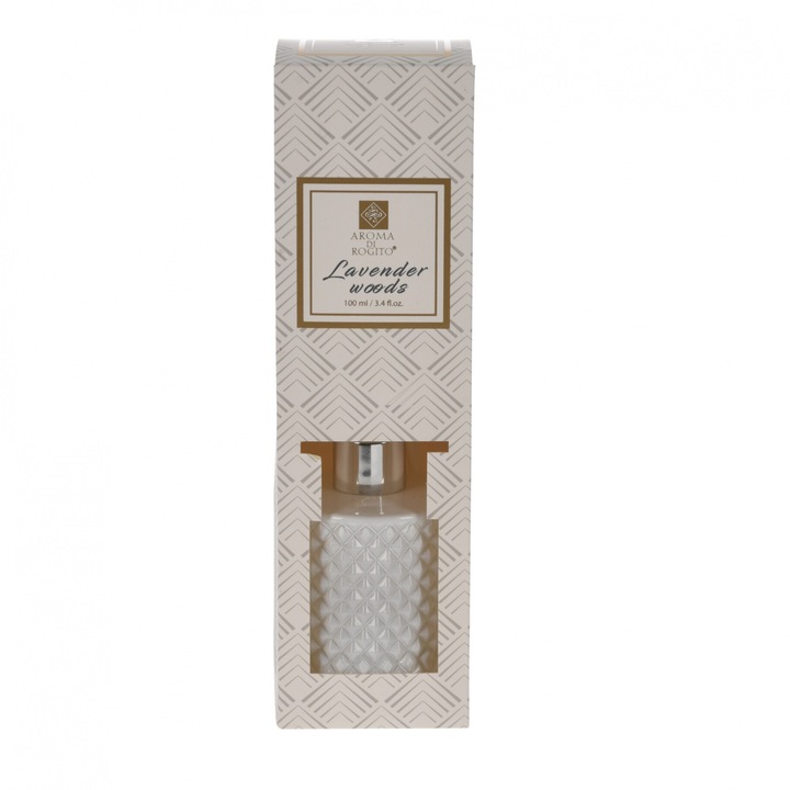 Aroma Di Rogito szobafrissítő, palack/rattan, 100 ml, levendulaerdő, fehér