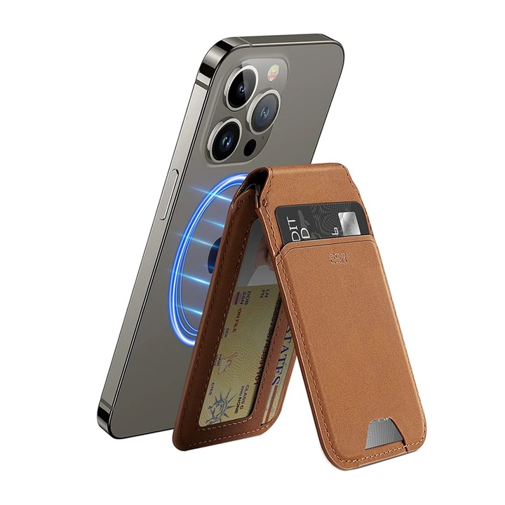 Държач за бюро тип портфейл от еко кожа, еко кожа, държач MagSafe HaloLock, Z158, светлокафяв велур