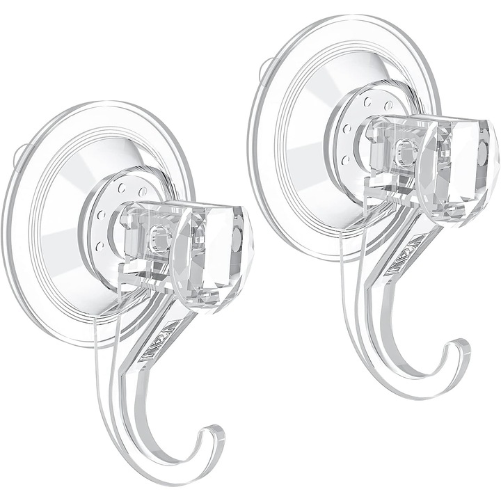 Set 2 carlige QttvbTna, ventuze duble, transparent, capacitate 3kg