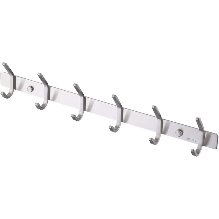 Cuier baie, QttvbTna, 6 carlige, inox, finisaj periat, Argintiu