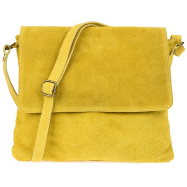 Messenger táska Vera Pelle, Természetes bőr, 30x25x4cm, Sárga