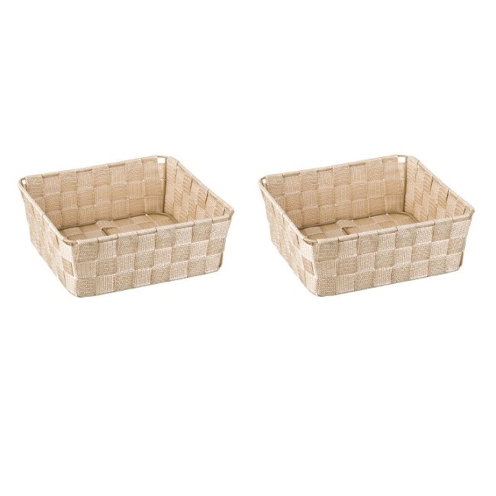 Set 2 cosuri de depozitare impletite tip ratan cu cadru metalic, bej, 25x24x9 cm