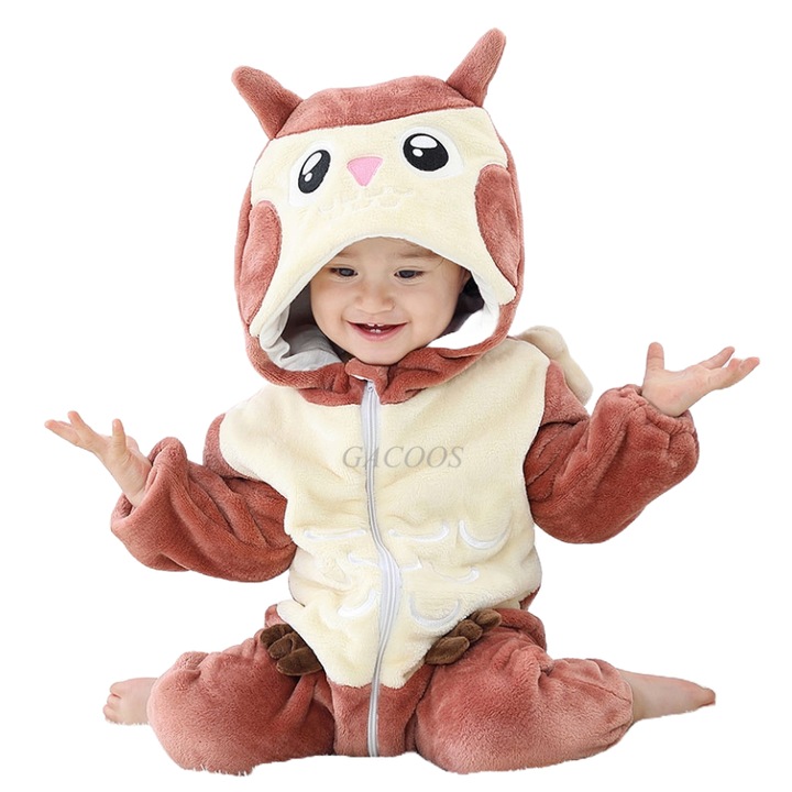 Kigurumi pizsama babáknak, jumpsuit típusú, puha és bolyhos anyagból 90cm, barna/fehér