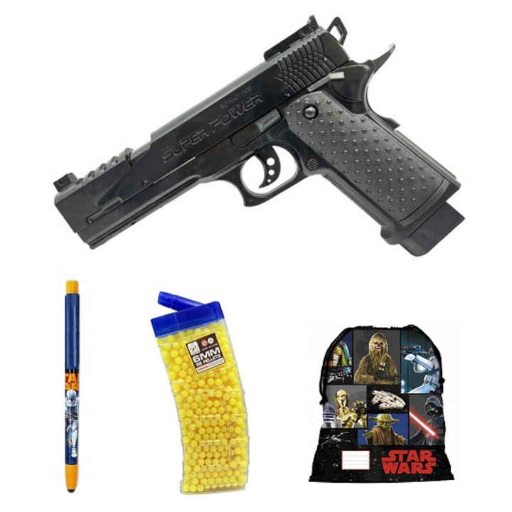 Golyós játék pisztoly, 6mm, 22cm, fekete, Pen Star Wars vászontáska