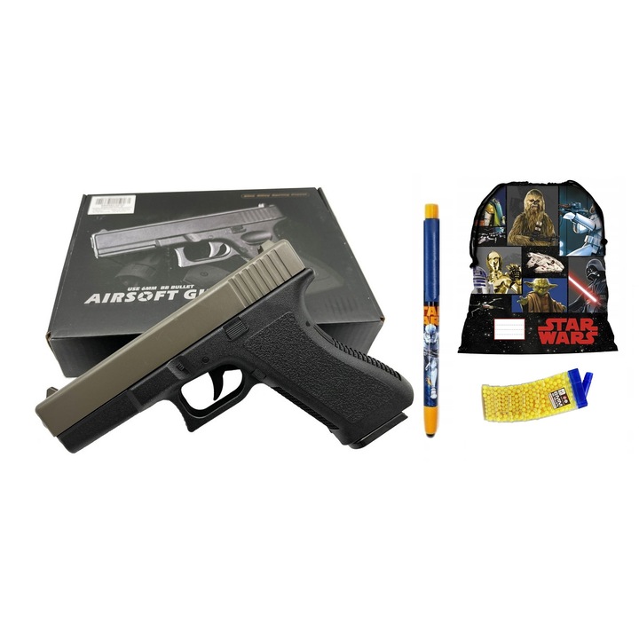 Pistol de jucarie cu bile, 6 mm, sac pentru pantofi, pix, Star Wars