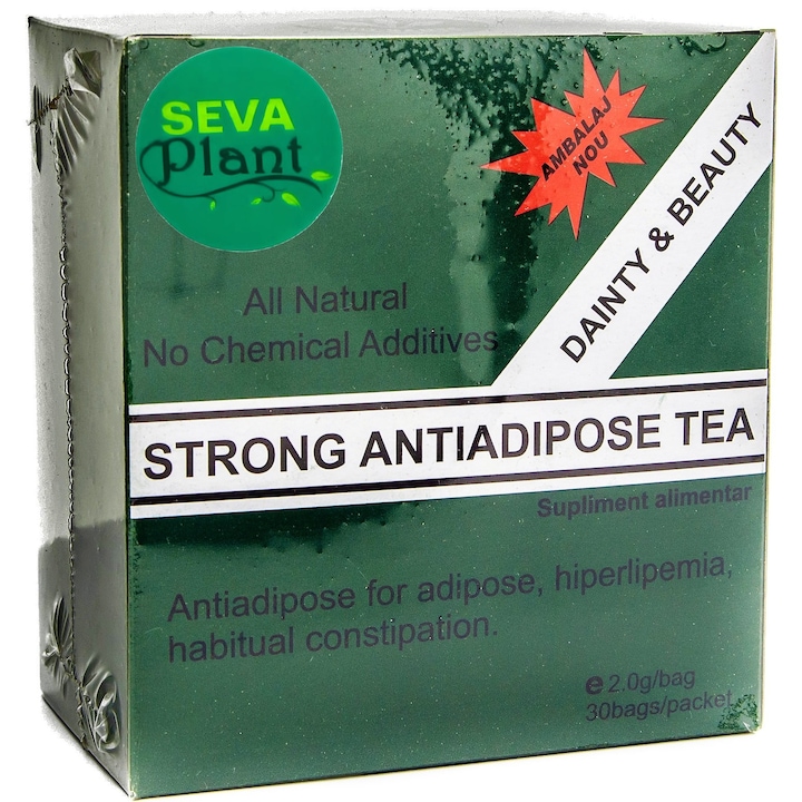 Ceai antiadipos verde Strong, pentru slabit si contra obezitatii, formula noua, Dainty Beauty, 30 doze x 2gr, SevaPlant