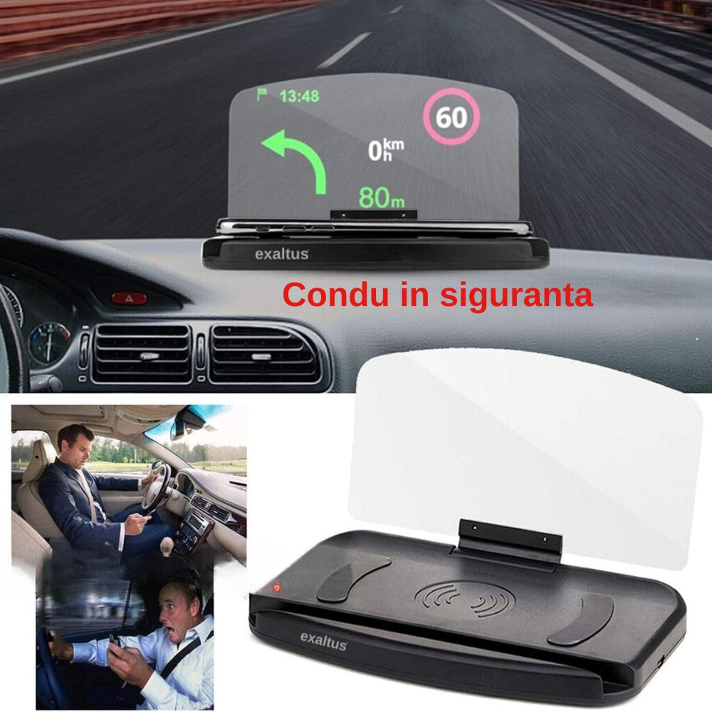 Proiector bord HUD informatii pentru smartphone, Exaltus®, Head up ...