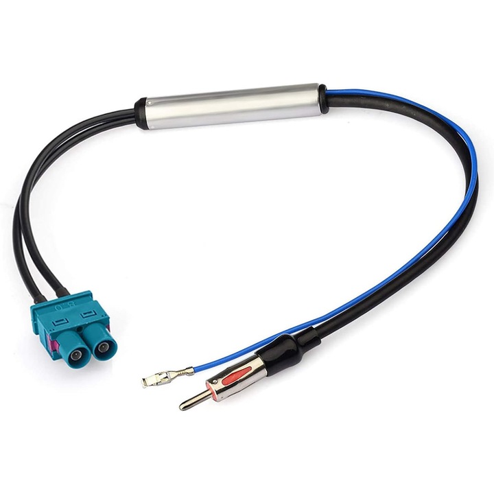 Антенен адаптер, съвместим с Fiat/Mercedes/Peugeot/Seat/Skoda/VW, Aisdelu®, DIN конектор, Fakra plug x2, Multicolor
