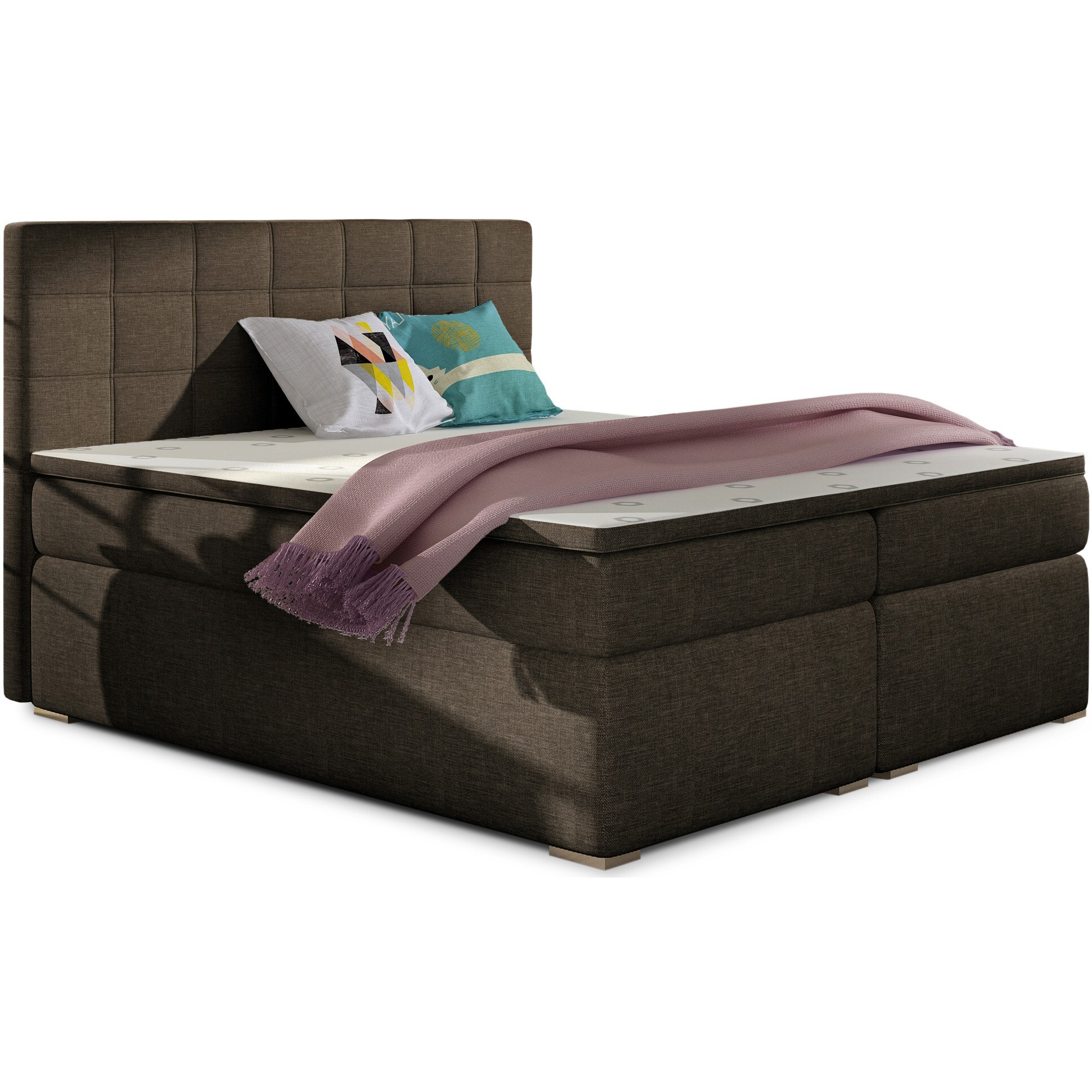 Boxspring ELTAP Alice 2 locuri, maro, 140x205x117 cm, cu 2 cutii de ...