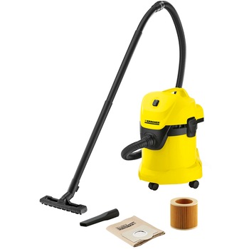Aspirator multifunctional Karcher WD 3, Aspirare umeda si uscata, 17 l, Furtun 2 m, 1000 W, Sac filtru din hartie, Functie de suflare, Galben/Negru Aspirator multifunctional Karcher WD 3, Aspirare umeda si uscata, 17 l, Furtun 2 m, 1000 W, Sac filtru din hartie, Functie de suflare, Galben/Negru