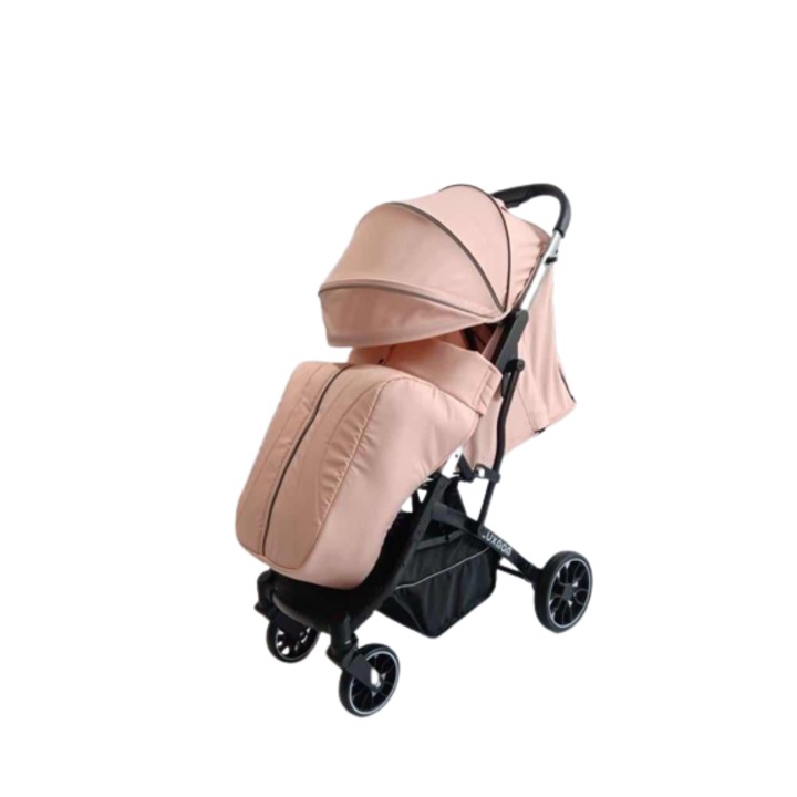 Carucior pentru bebelusi, Bubu-Still, cu pozitie de somn, 0-36 luni, cu husa impermeabila pentru picioare, roz