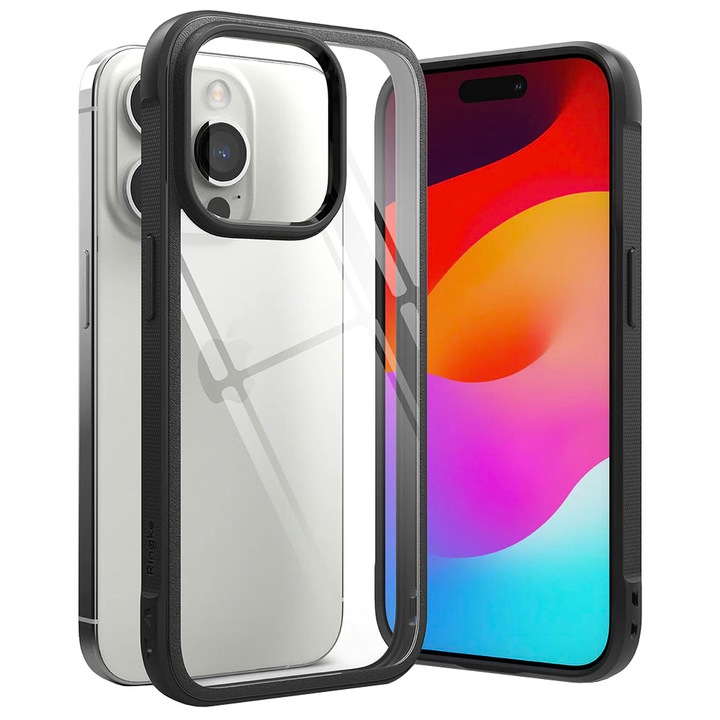 Optim Design tok Apple iPhone 15 Pro Max készülékhez, Fusion Smart Protection, Ütésgátló, Extra markolat textúra, Leesésgátló, Katonai minőségű védelem, Fekete átlátszó