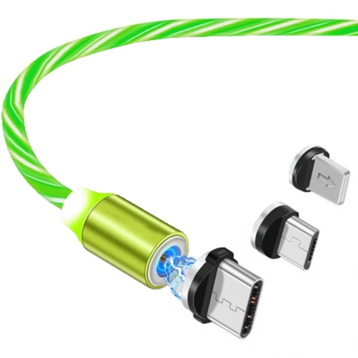 Cablu Incarcare si Transfer Date Magnetic USB la Type-C, Aluminiu, Micro-USB, Compatibil Lightning Lungime 1m, C517, Verde