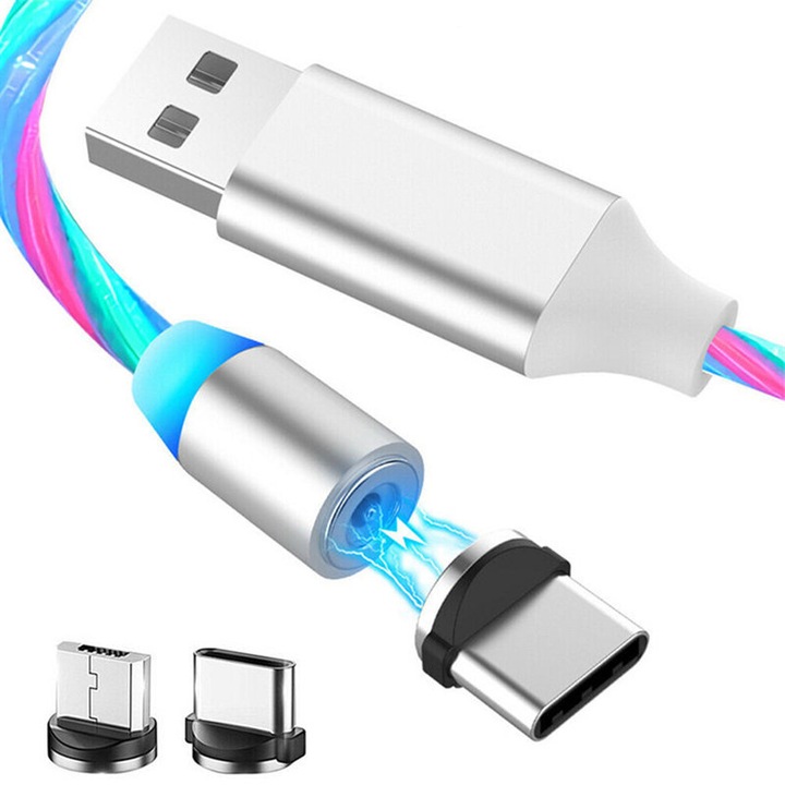 Mágneses USB-C típusú töltő- és adatátviteli kábel, alumínium, mikro-USB, Lightning kompatibilis hossz 1 m, C511, többszínű