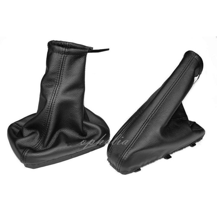 Set husa frana de mana si burduf manual, Ophelia, Piele ecologica, pentru Opel Corsa C 00-06 , Negru