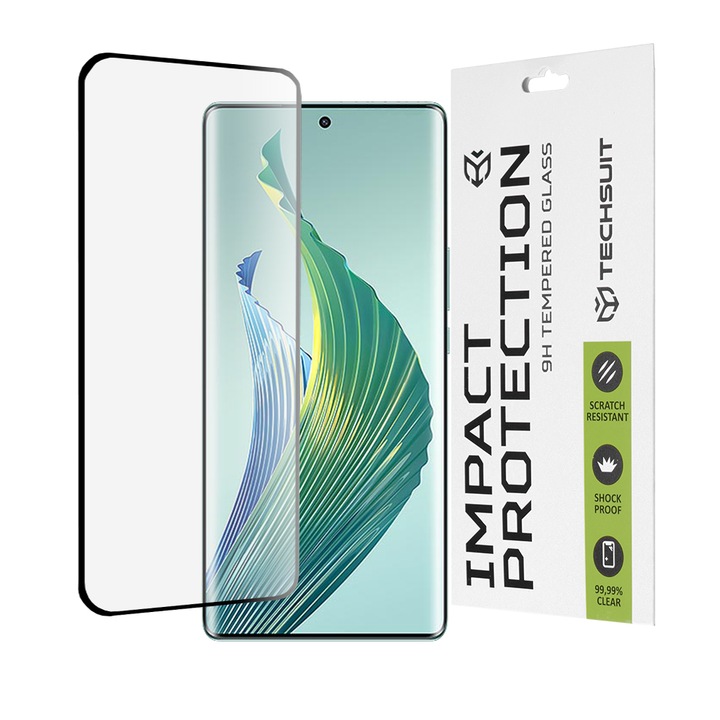 Фолио за Honor Magic5 Lite, Techsuit 111D пълно покритие / пълно залепено стъкло / 3D извит екран, черен