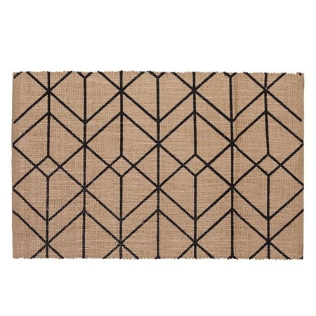 Covoras decorativ tesut Shopiens® Hygge din iuta, bej cu model liniar negru, 90 x 60 cm