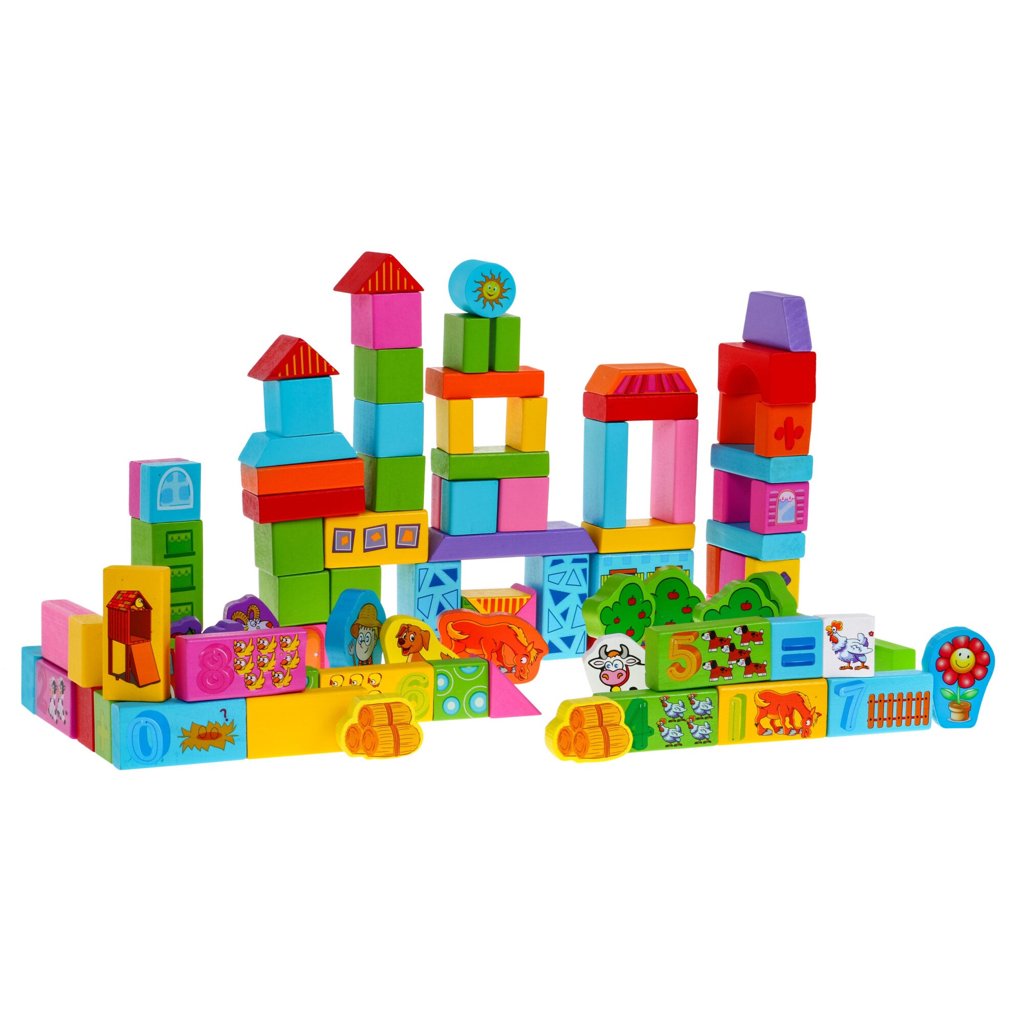 Set Cuburi Din Lemn Cute Animals Blocks, 100 piese, Beilaluna - eMAG.ro