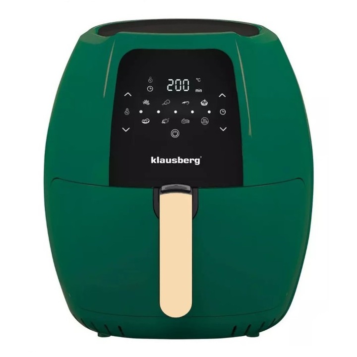 Friteuza cu aer cald, 7 programe, ecran LCD, capacitate 7.7 litri 1800 W, verde, Klausberg