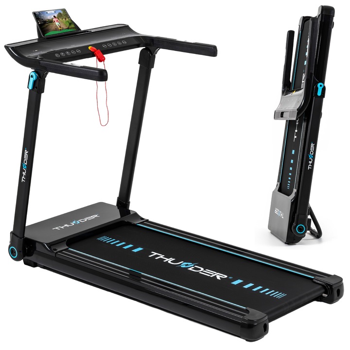Banda de alergare electrica, Thunder, Ultra-Black, Viteza maxima 16km/h, maxima suportata 160kg, Fittime/Kinomap/Zwift, Negru