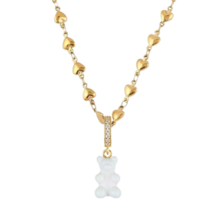 Colier din otel inoxidabil placat cu aur de 14k, pandantiv ursulet