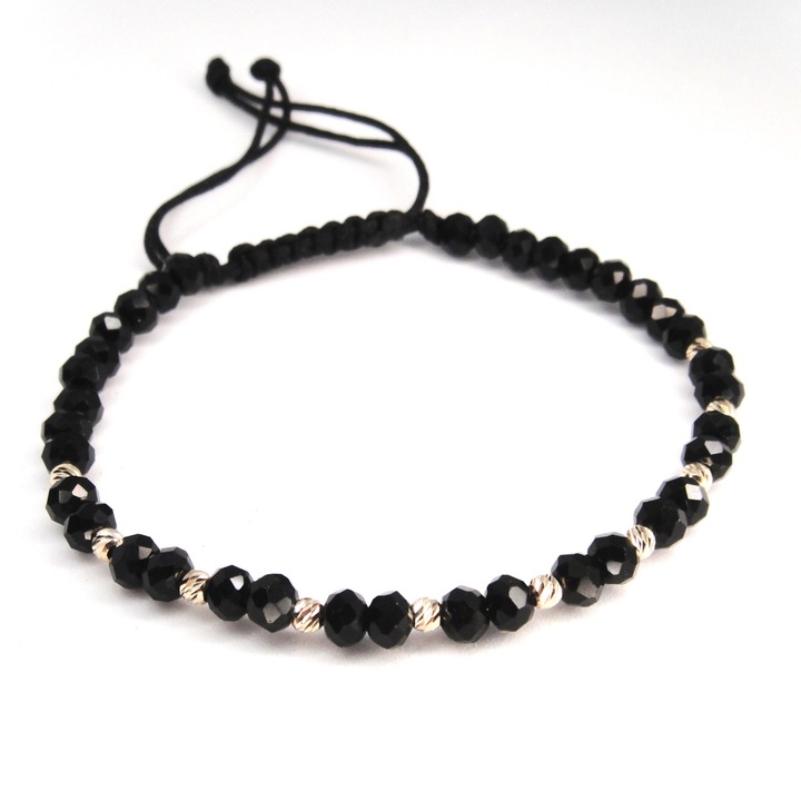 Bratara cristale negre si 10 bile aur 14 k