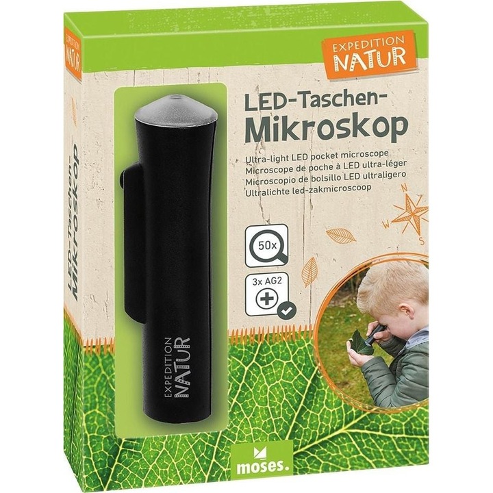 Джобен LED микроскоп, Moses, 50x, пластмаса, 13x3,3x9,5, черен