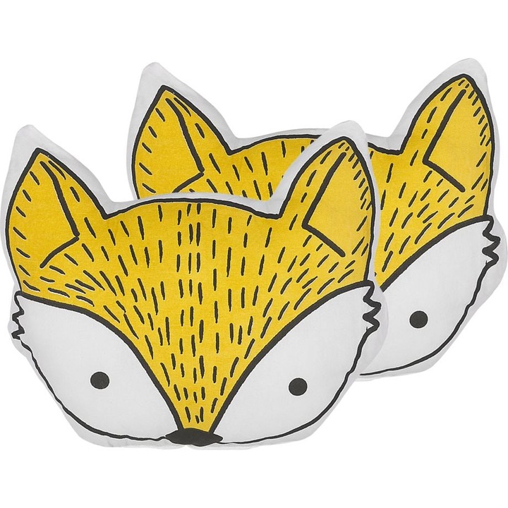 Set 2 perne pentru copii, Beliani, Model vulpe, Bumbac, 50 x 40cm, Galben