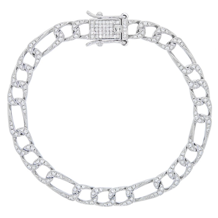 Bratara Argint Figaro cu Inchizatoare si Zirconii 19.5 cm
