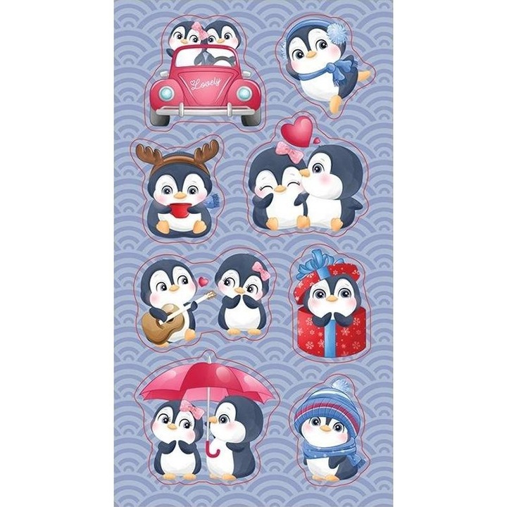 8 db-os dekoratív matrica készlet pingvinekkel, Ranok, Multicolor