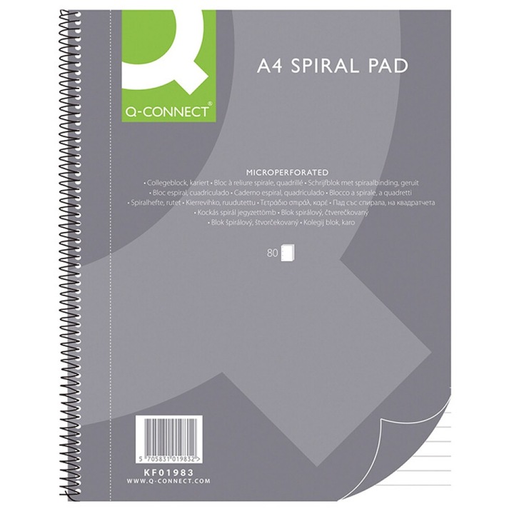 Spirálkötött jegyzetfüzet, A4, 80 mappa - 70g/qm, 4 profil, kartonborító, Q-connect - Diktálás