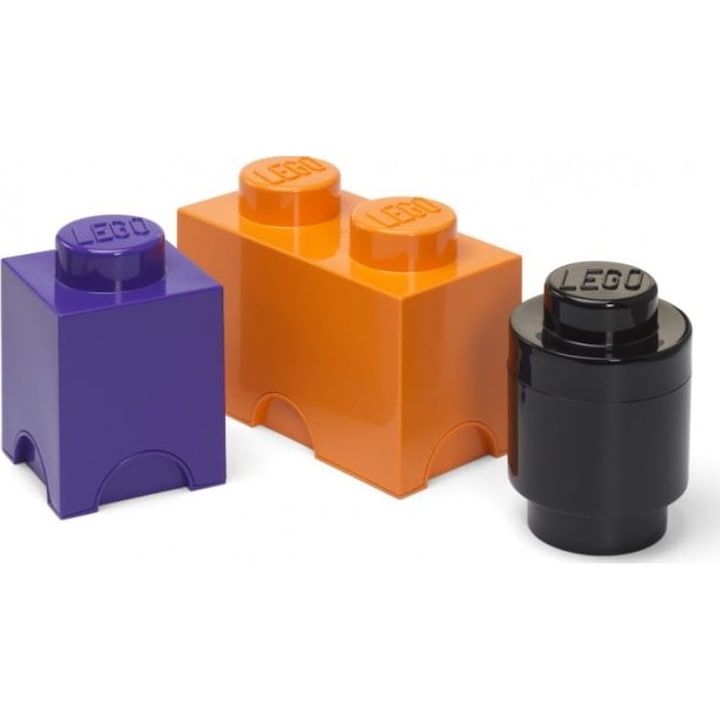 Комплект от 3 строителни блокчета LEGO, полипропилен, лилаво/оранжево/черно
