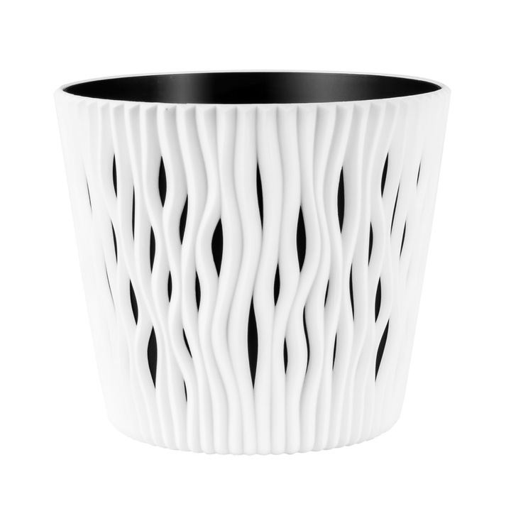 Ghiveci Decorativ Prosperplast Vera 165mm, Vas Rotund Modern pentru Flori si Plante, Design Elegant Alb/Negru, Interior/Exterior, Ghiveci Plastic Rezistent Mat, Perfect pentru Balcon, Birou, Cadou, Durabil