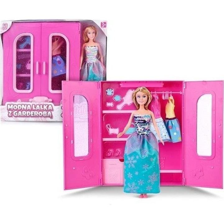 Set papusa cu garderoba si accesorii, Artyk, Plastic, 29 cm, Multicolor