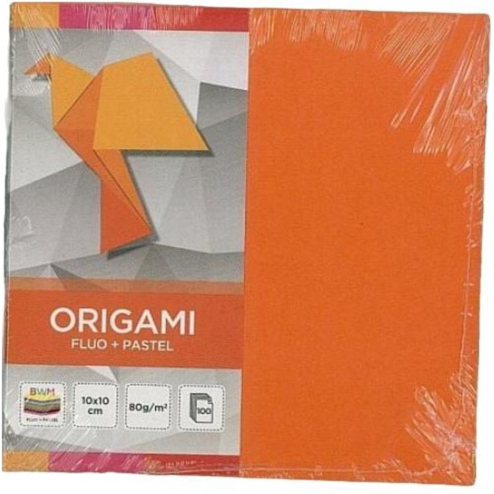 100 lapos origami papír készlet, Interdruk, FluoPastel, 10 x 10 cm, Többszínű