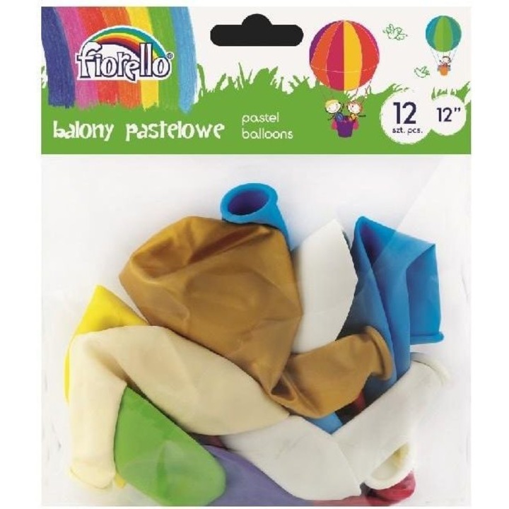 Baloane Fiorello Pastel 12'', set 12 bucati, multicolor, latex