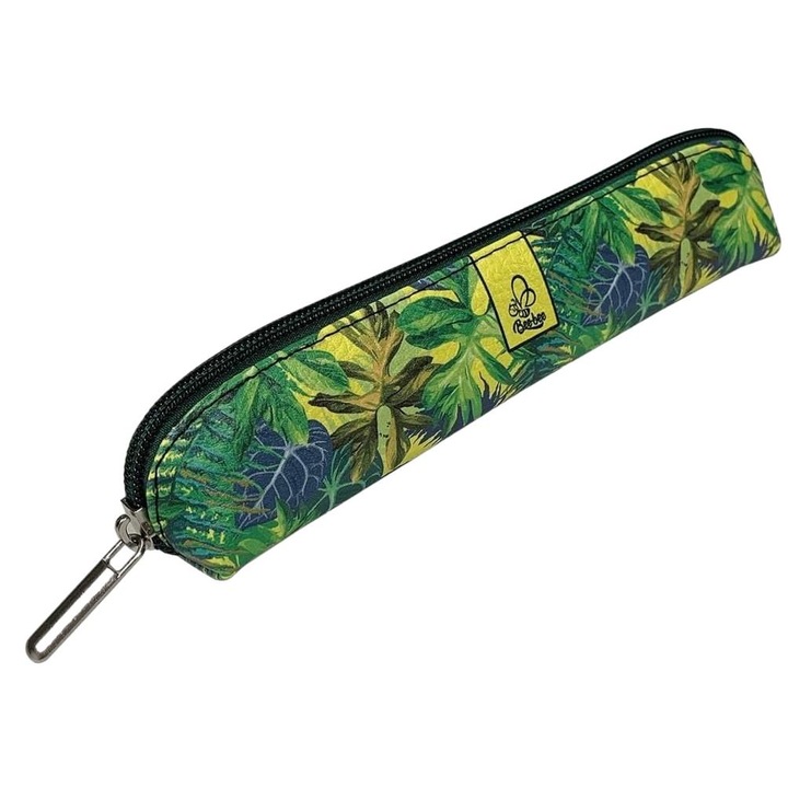 Моливник, Bee-bee, Десен на листа, Екологична кожа, 19 х 4 х 3,5 см, Многоцветен