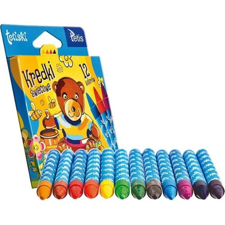 Set 12 creioane cu ceara, Tetis, 12 culori, Multicolor