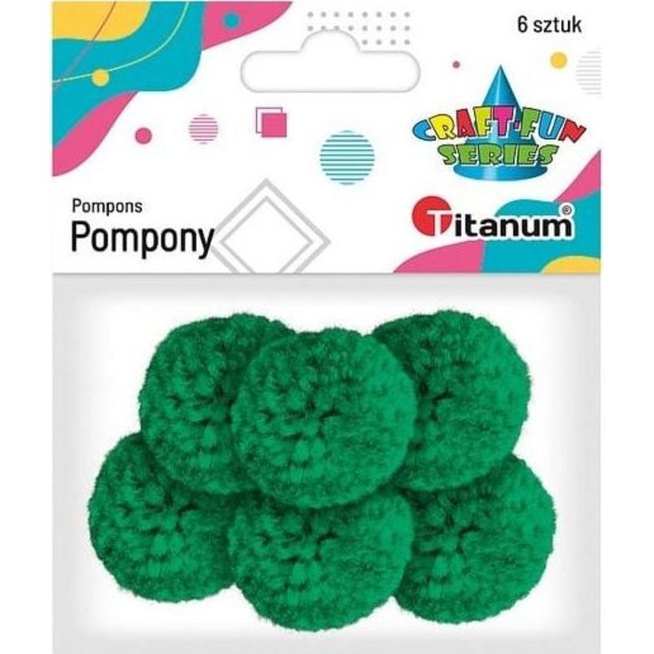 Set 6 pompoane, Titanum, 3 cm, Verde