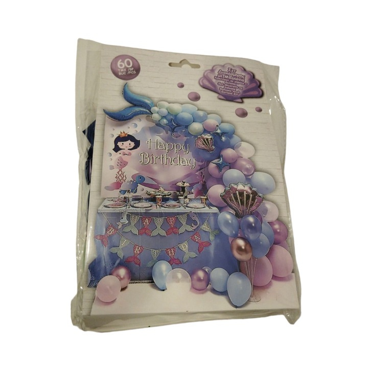 Комплект за декорация на арка фолиеви балони и русалка латекс 60 бр