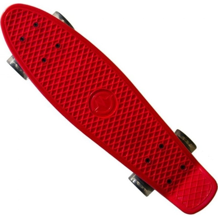 Скейтборд, Master, Mini Longboard, Алуминий, LED колела, Капацитет 100 кг, 55x14 см, Червен