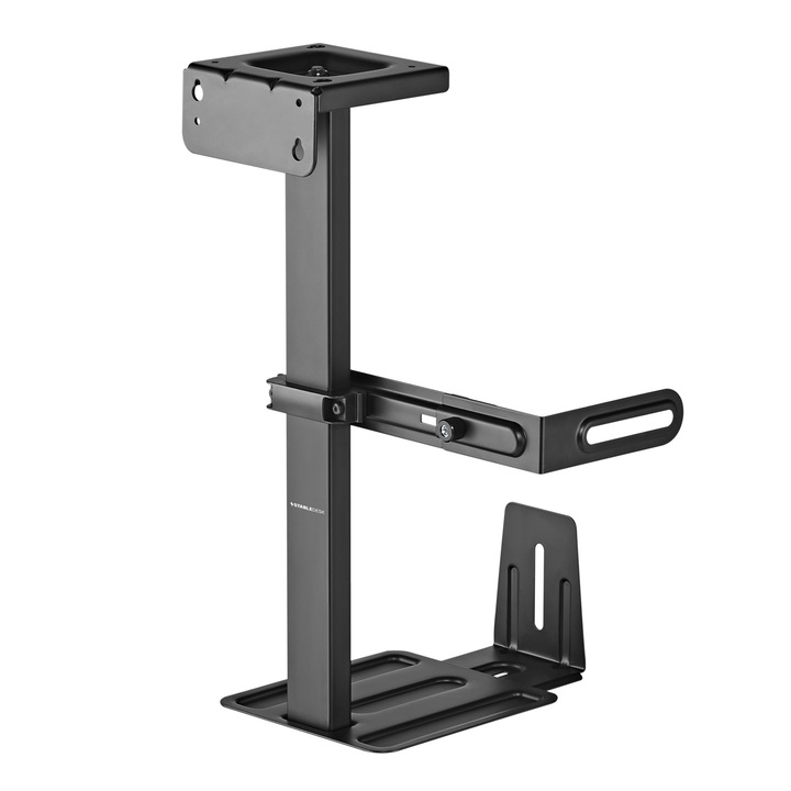 Suport unitate PC StableDesk, Reglabil, Prindere de perete/Sub blat birou, Pana la 30 kg, Latime unitate 155-235 mm - Negru