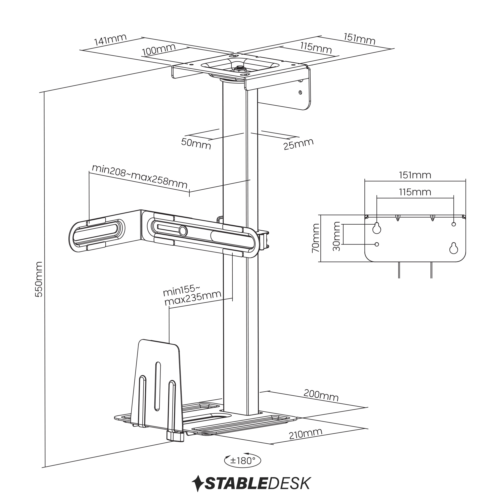 Plateformes et supports Porte-panier PC CPU Stand PC, Panier de support PC  de bureau, PC Tower Panneau de plancher avec roues sous bureau, six de la  vente (blanc) Support d'ordinateur ( Size 