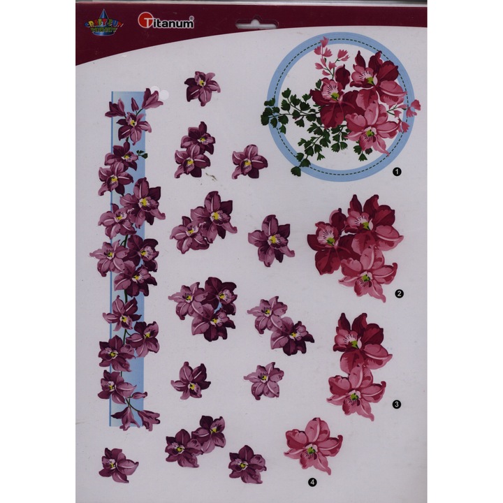 A4-es papír kivágásokhoz, titán, virágmintás, 3D, rózsaszín/lila