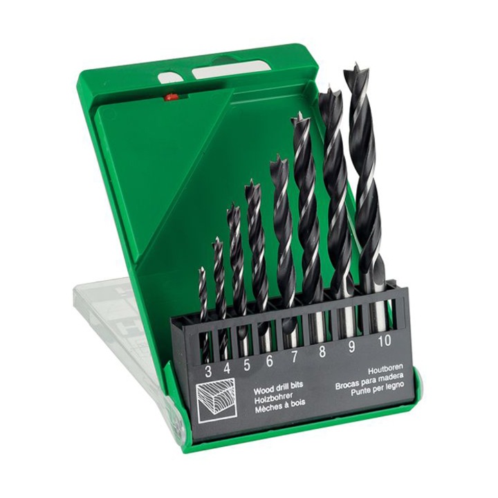 Set 8 burghie lemn Hikoki 781982, 3-10 mm, coada cilindrica