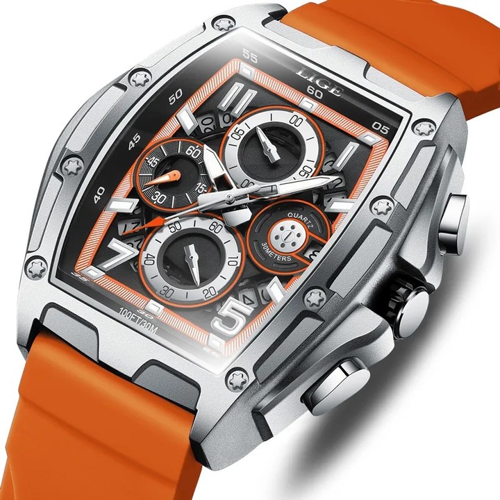 Мъжки часовник Lige Elegant Casual Fashion Quartz Analog Chronograph Orange